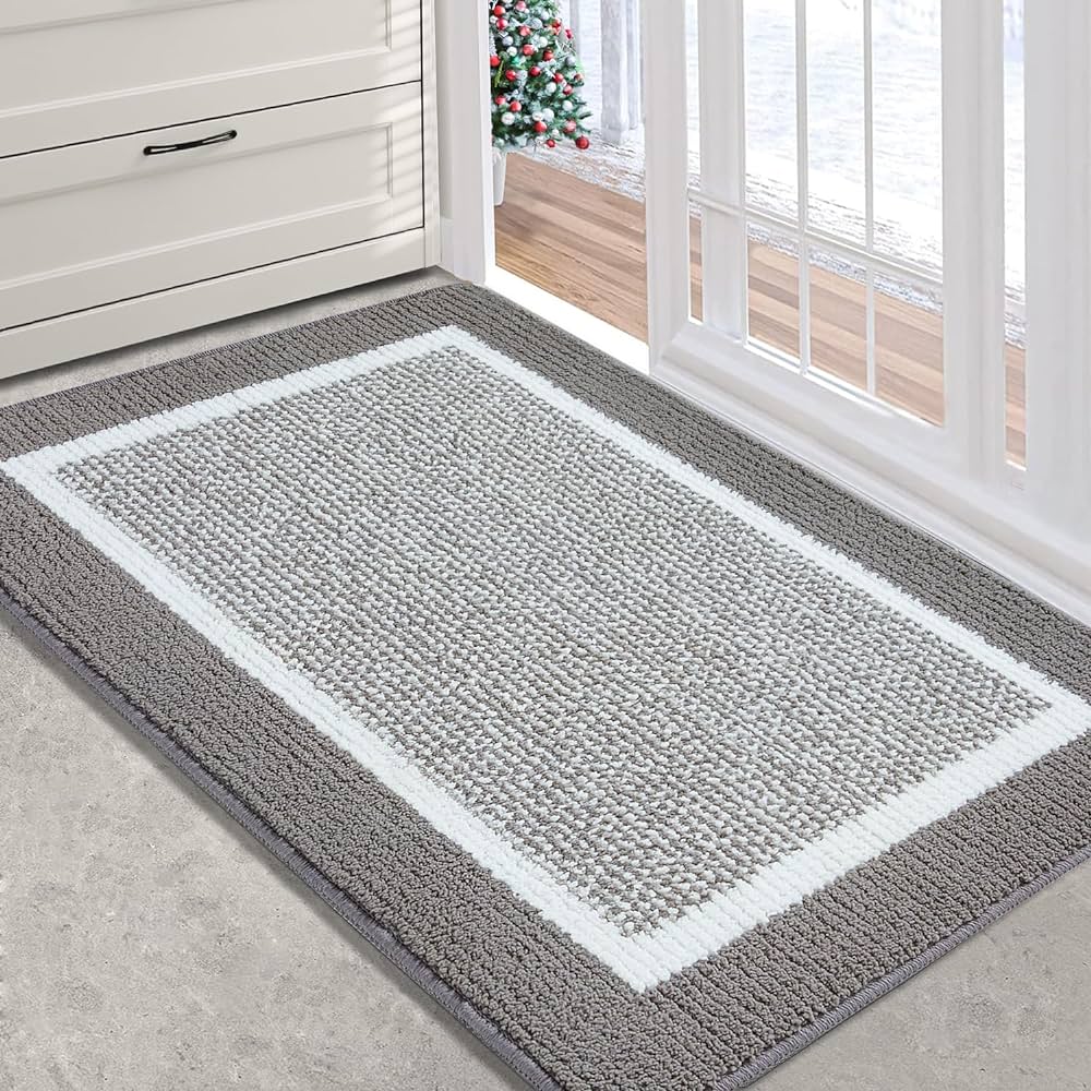 Photo 4 of REFETONE Indoor Doormat, Front Back Door Mat 20"x32" Absorbent Rubber Backing Non Slip Door Mats, Machine Washable Low-Profile Entry Rug, Resist Dirt Inside Floor Mat Door Rugs for Entryway, Grey