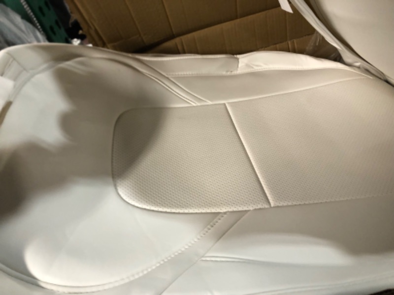 Photo 4 of RuiYue Carry Fit Tesla Model Y Car Seat Cover, Nappa Leather Seats Protector, Full Surround OEM Style Customized Interior Accessories for 2019 2020 2021 2022 (White) Pure White Model Y 2019-2022 ( Full Surround )