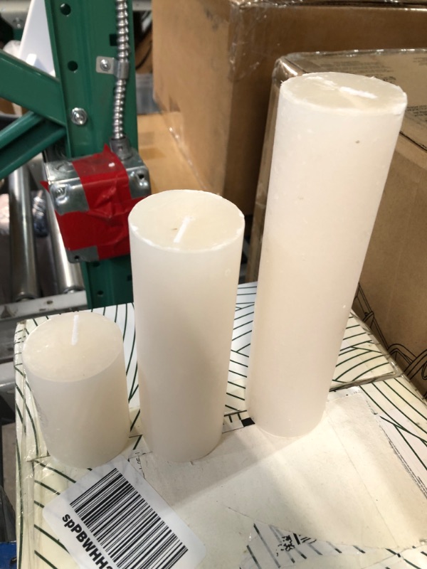 Photo 2 of MTLEE 48 Pcs Set of 3 Pillar Candles Ivory Pillar Candle Bulk 3 Inch 6 Inch 8 Inch Assorted Candles Dripless Unscented 