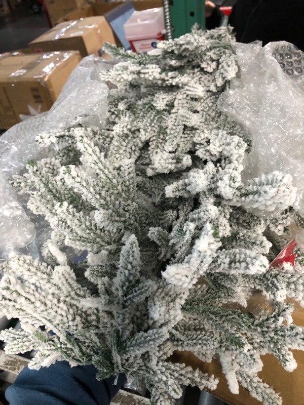 Photo 4 of * see photos for damaged pictures* Puleo International Pre-Lit Potted Flocked Arctic Fir Pencil Artifical Artificial Christmas Tree, Green, 