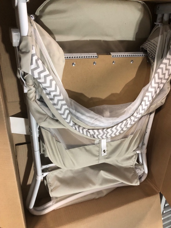 Photo 3 of Dream On Me Karley Bassinet in Grey, Lightweight Portable Baby Bassinet, Quick Fold and Easy to Carry , Adjustable Double Canopy, Indoor and Outdoor Bassinet with Large Storage Basket.