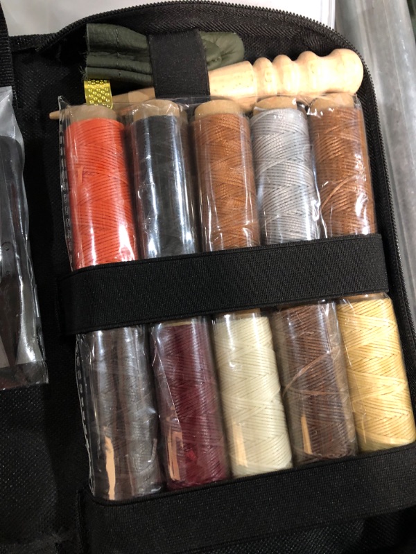 Photo 2 of  Professional Leather Craft Kit with Waxed Thread Groover Awl Stitching Punch for Leathercraft 