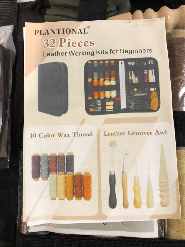 Photo 5 of  Professional Leather Craft Kit with Waxed Thread Groover Awl Stitching Punch for Leathercraft 