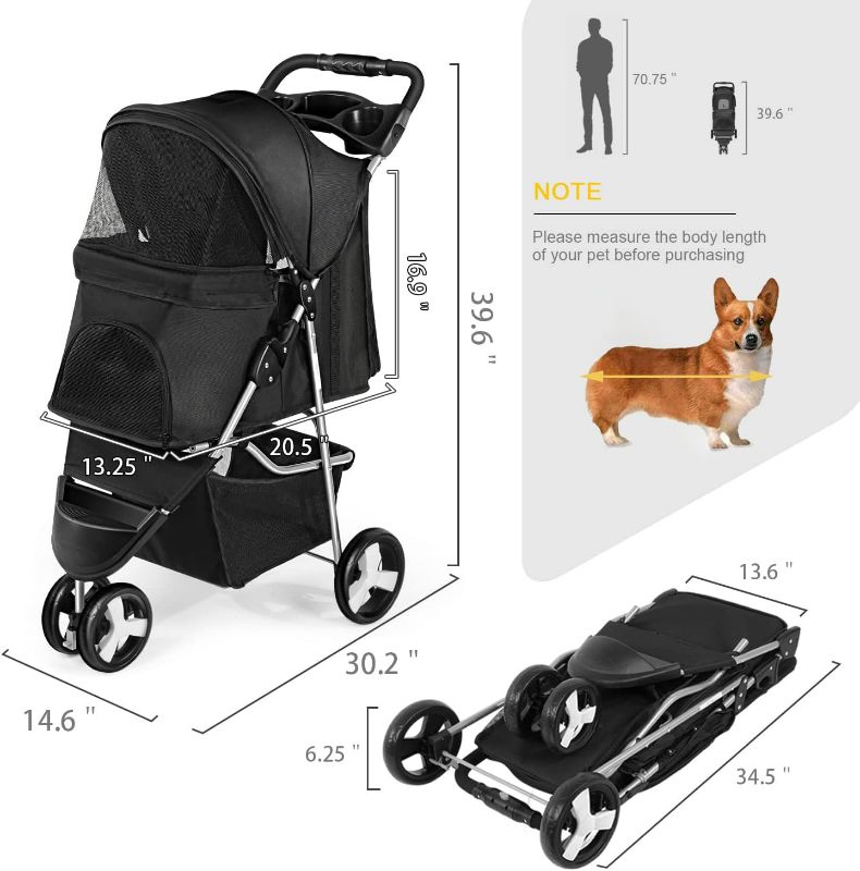 Photo 4 of [READ NOTES]
Wedyvko Pet Stroller, 3 Wheel Foldable Cat Dog Stroller with Storage Basket and Cup Holder for Small and Medium Cats, Dogs, Puppy (Black)
