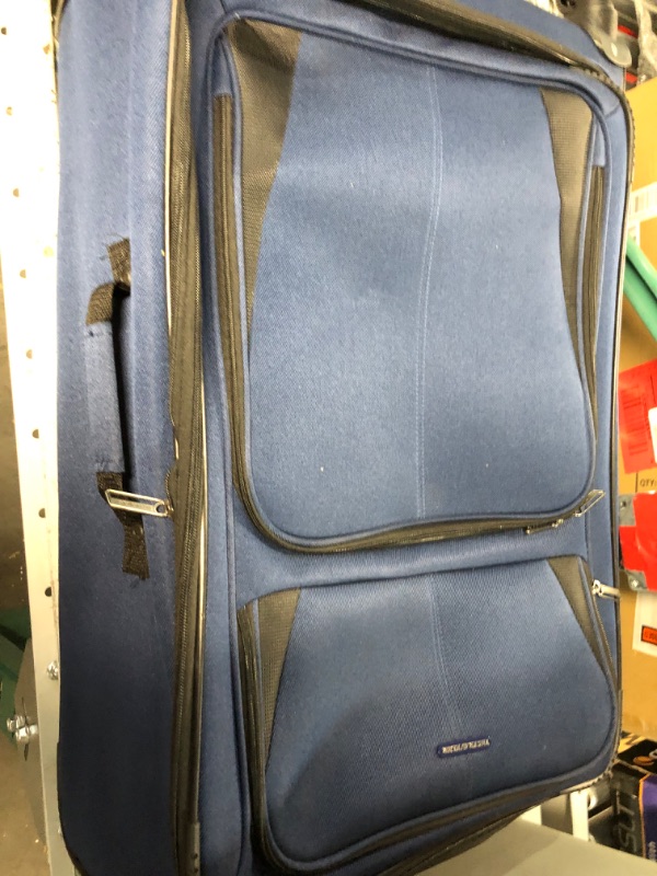 Photo 3 of ***TORN NEAR ZIPPER***
U.S. Traveler Aviron Bay Expandable Softside Luggage with Spinner Wheels, Navy Blue