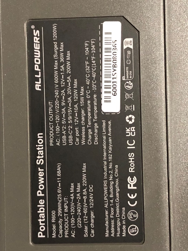 Photo 3 of [Upgraded Version] ALLPOWERS R600 Super-Quiet Portable Power Station, 299Wh 600W LiFePO4 Battery Backup with UPS Function, 400W Max Input