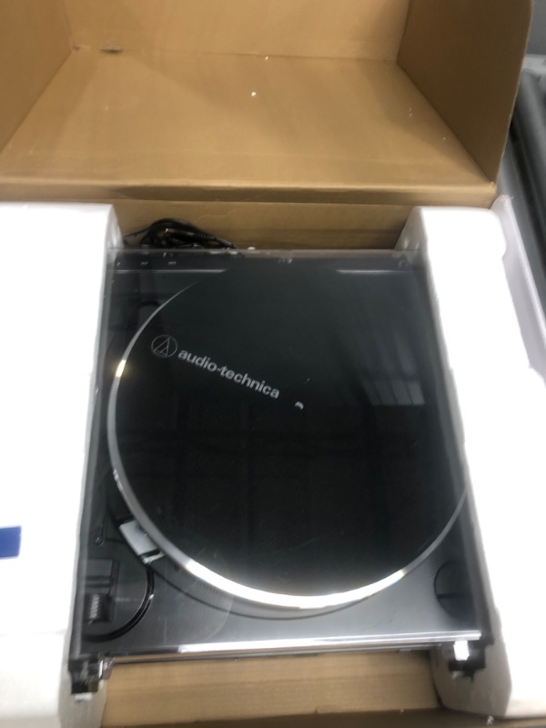 Photo 3 of Audio-Technica AT-LP60X-BK Fully Automatic Belt-Drive Stereo Turntable, Black, Hi-Fi, 2 Speed, Dust Cover, Anti-Resonance, Die-Cast Aluminum Platter