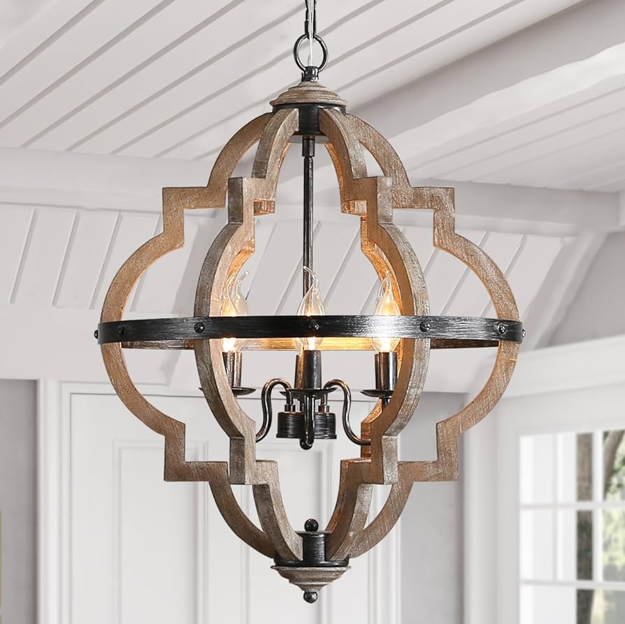 Photo 1 of 26.4" H Wood Modern Farmhouse Orb Chandeliers for Dining Room, 6-Light Handmade Large Rustic French Country Kitchen Island Pendant Lighting Foyer Light Fixtures Ceiling Hanging Living Room Entryway