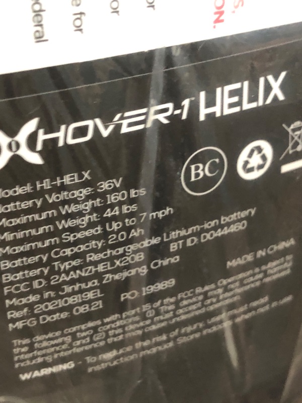 Photo 2 of ***see notes***Hover-1 Helix Electric Hoverboard | 7MPH Top Speed, 4 Mile Range, 6HR Full-Charge, Built-in Bluetooth Speaker, Rider Modes: Beginner to Expert Hoverboard Black