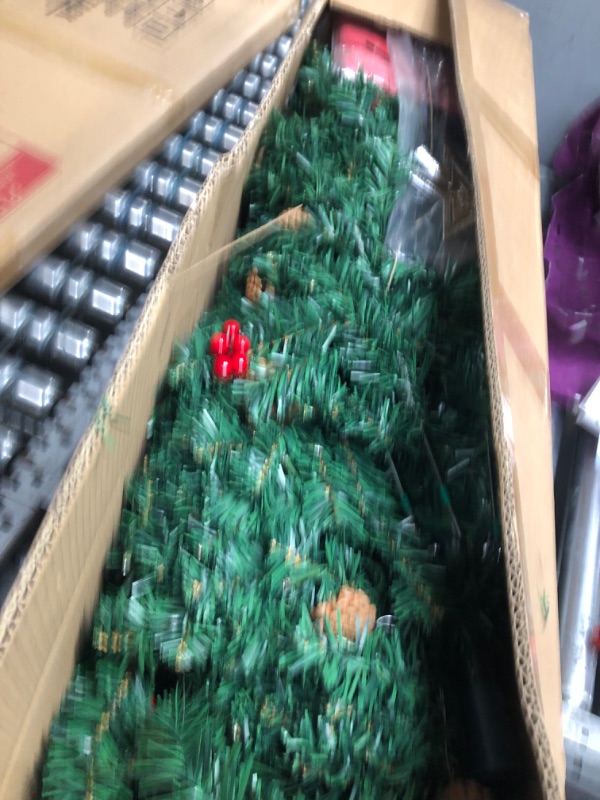 Photo 1 of 6ft Prelit Christmas Tree with 350 Warm & Colorful Lights(11 Modes) | Pre-Decorated Pre Lit Spruce Artificial 6 Feet Xmas Tree with 900 Tips, 25 Pinecones, 25 Berries, Gloves, Storage Bag, Metal Base