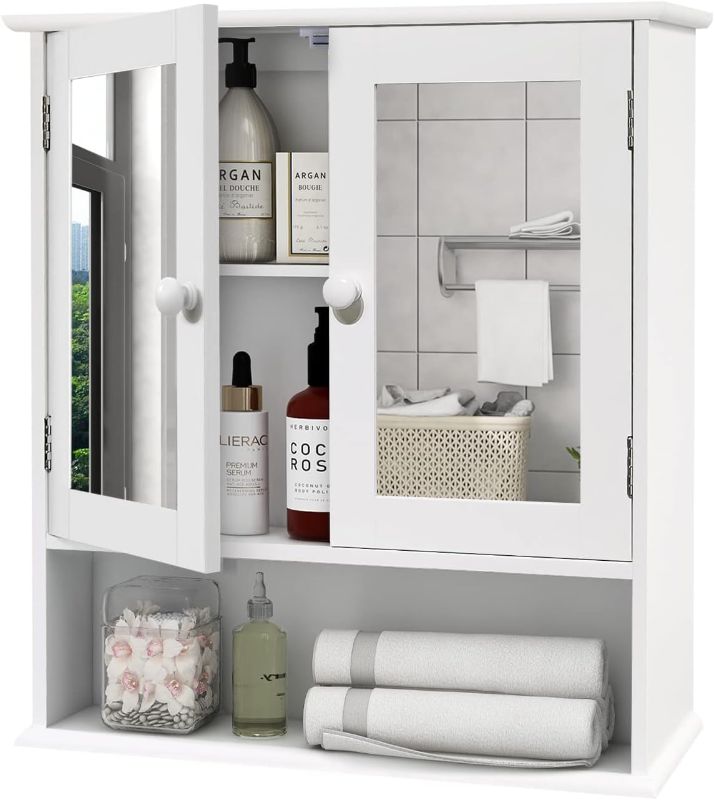 Photo 1 of **NON REFUNDABLE NO RETURNS SOLD AS IS**
**PARTS ONLY****read notes below**Medicine Cabinet for Bathroom  Modern Wall Mount Medicine Cabinet with 3 Doors and 2 Adjustable Shelves, White