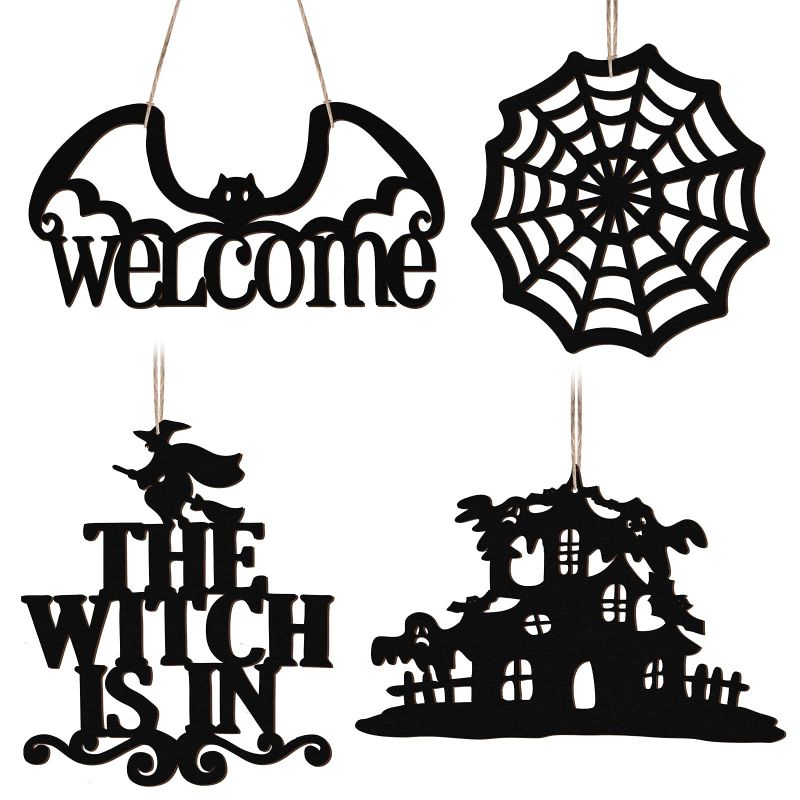 Photo 1 of 2 pack - Jetec 4 Pieces Halloween Wooden Crafts Decoration Halloween Wooden Slices Halloween Tags Hanging Ornaments Cutouts for Halloween Party DIY Crafts (Bat Style)