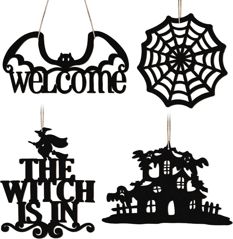 Photo 1 of 2 pack - Jetec 4 Pieces Halloween Wooden Crafts Decoration Halloween Wooden Slices Halloween Tags Hanging Ornaments Cutouts for Halloween Party DIY Crafts (Bat Style)
