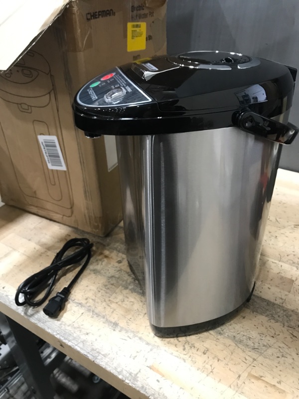 Photo 2 of **NONREFUNDABLE**FOR PARTS OR REPAIR**SEE NOTES**
Chefman Electric Hot Water Pot Urn w/Auto & Manual Dispense Buttons, 5.3L/5.6 Qt/30+ Cups & Compact Glasstop Warming Tray, Black 5.3 Liter Hot Water Pot