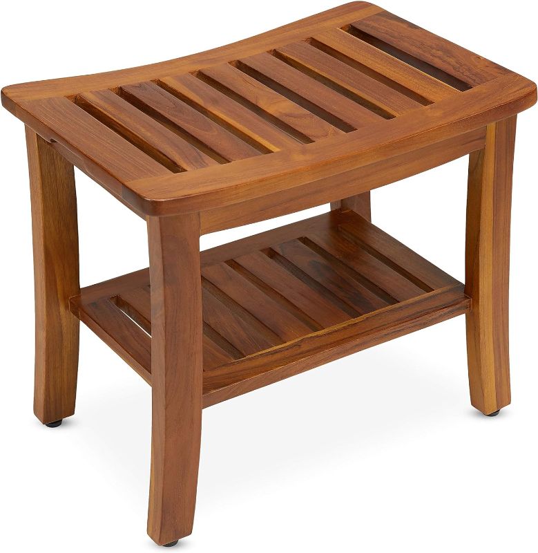 Photo 1 of AquaTeak Patented 24" Sumba Teak Shower Bench with Shelf 24 Inch (Pack of 1)