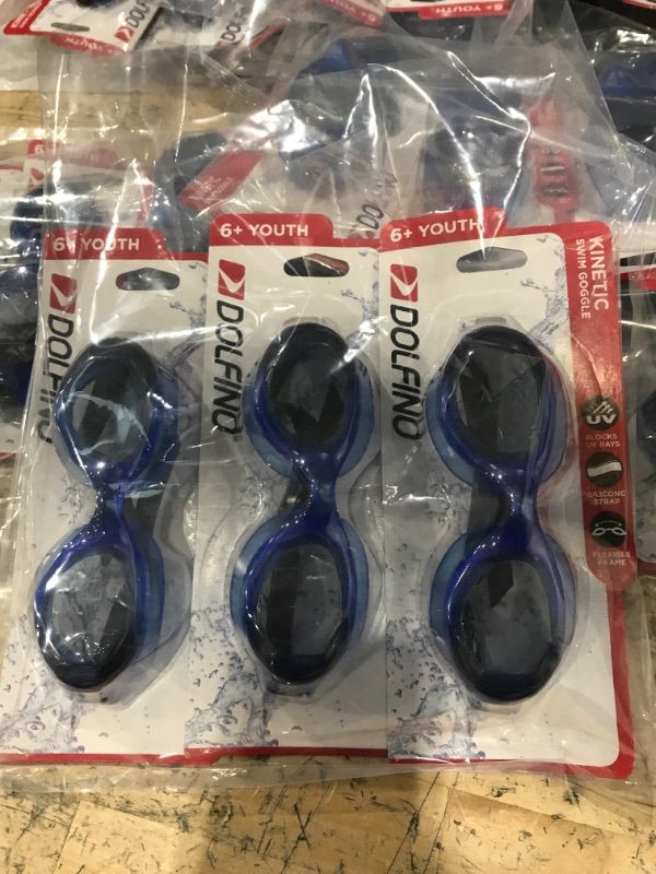 Photo 2 of 3 packs -Dolfino Kinetic Blue Youth Swim Goggles with UV Protecton and Latex Free
