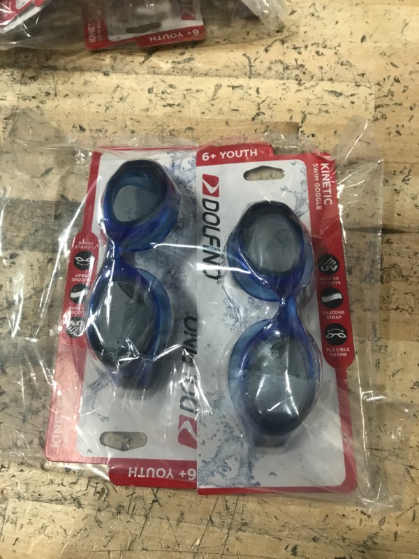 Photo 2 of 2 packs Dolfino Kinetic Blue Youth Swim Goggles with UV Protecton and Latex Free