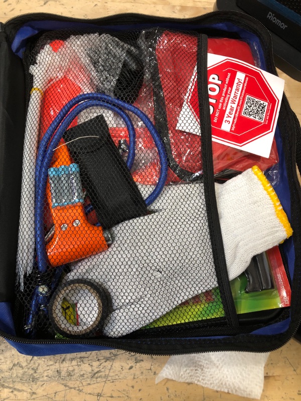 Photo 1 of First Secure - 90 Piece Car Emergency Roadside & First Aid Kit Inside - Long-Lasting Quality - Essential Emergency Tool Kit - Survival & Safety Solution - Peace of Mind on the Road