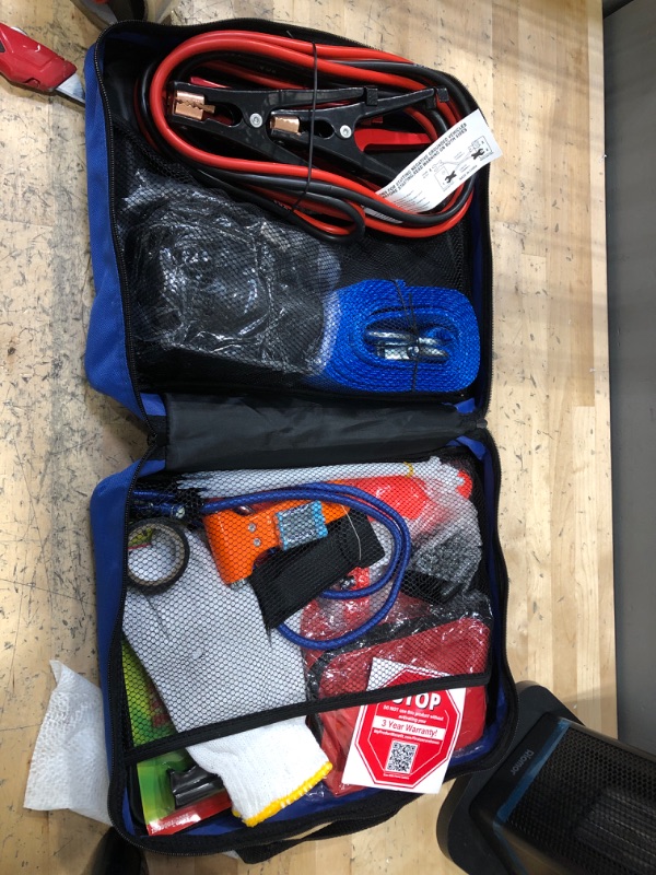 Photo 1 of First Secure - 90 Piece Car Emergency Roadside & First Aid Kit Inside - Long-Lasting Quality - Essential Emergency Tool Kit - Survival & Safety Solution - Peace of Mind on the Road