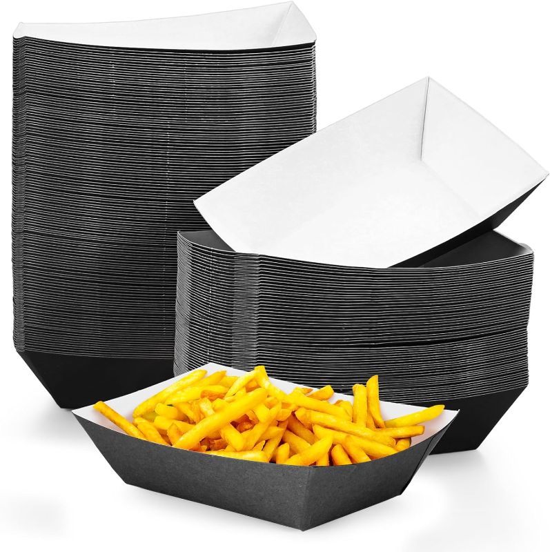 Photo 1 of 100 Pcs Paper Food Trays Boat Disposable Nacho Trays Kraft Paper Boat for Tacos Concession Halloween Christmas Party Supplies (Blue, White,2 lb) Blue, White 2 lb