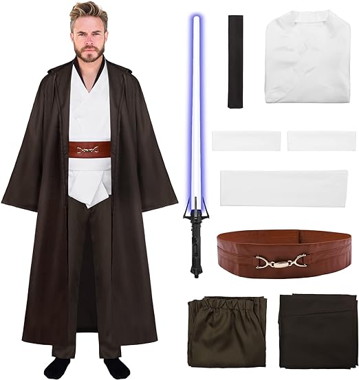 Photo 1 of Ficlwigkis Tunic Costume Kids Men's Jedi Costume Jedi Hooded Men's Knight Hooded Robe Full Set Halloween Cosplay Costume