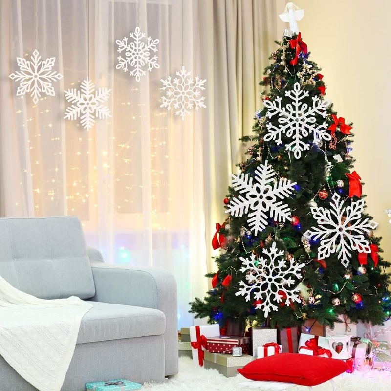 Photo 1 of 16 Pcs Christmas White Large Snowflakes Ornaments Assorted 12 Inch White Christmas Tree Decorations Craft Hanging Glitter Snowflake Window Porch Decor Christmas Ornaments
