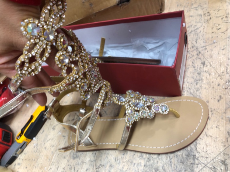 Photo 2 of SIZE 8  Women's Rhinestone Sandals Gold Silver Gladiator Sandals Summer Flat Dress Sandals Beach Wedding Banquet
