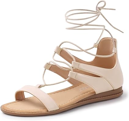 Photo 1 of MUSSHOE Flat Sandals for Women Tie Up Lace Up Womens Sandal, BEIGE 8