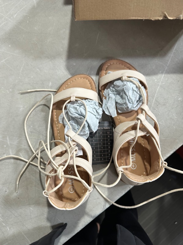 Photo 1 of MUSSHOE Flat Sandals for Women Tie Up Lace Up Womens Sandal, BEIGE 8