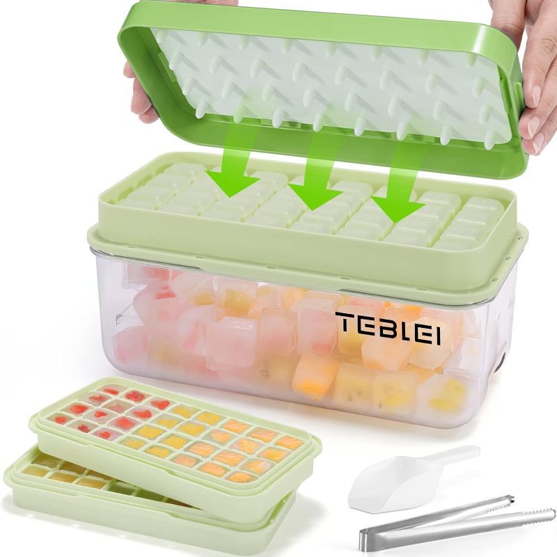 Photo 1 of *READ NOTES* TEBLEI Best Ice Cube Tray with Lid and Bin, 64 Pcs Mini Ice Cube Trays with Scoop and Tongs, Ice Maker for Small Freezer, Kitchen Gadgets and Apartment Essentials, Easy-Release & Stackable