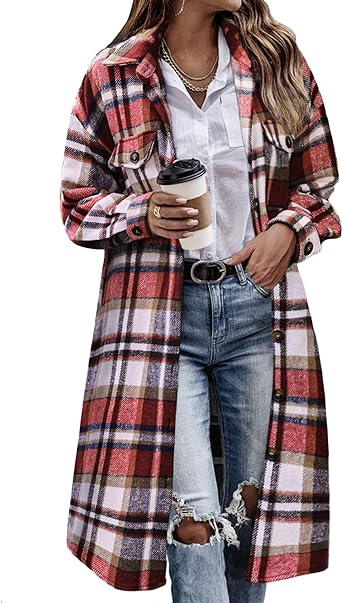 Photo 1 of **LARGE**
Zeagoo Women 2023 Plaid Jacket Mid Length Trench Coat Fall Wool Pea Coat with Pockets
