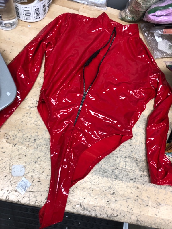 Photo 1 of LARGE RED SHINY LONG SLEEVE BODY SUIT
