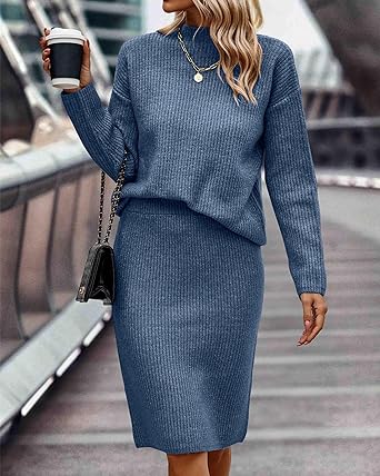 Photo 1 of BTFBM Women's 2 Piece Skirts Outfits Long Sleeve Knit Pullover Split Bodycon Midi Skirt Fall Winter Sweater Dresses Set
MEDIUM