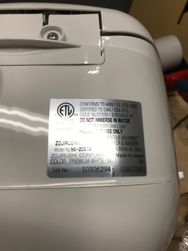 Photo 4 of **NONREFUNDABLE**FOR PARTS OR REPAIR**SEE NOTES**
Zojirushi NS-ZCC18 Neuro Fuzzy Rice Cooker & Warmer, 10 Cup, Premium White, Made in Japan 10-Cup