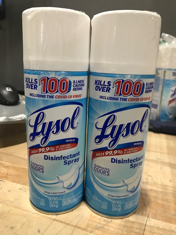 Photo 2 of ***2 CANS ****Lysol Disinfectant Spray, Sanitizing and Antibacterial Spray, For Disinfecting and Deodorizing, Crisp Linen, 1 Count, 12.5 fl oz