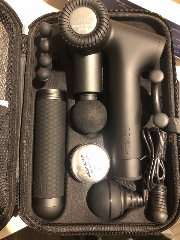 Photo 2 of BONDIR R2 PRO+ Massage Gun - Articulating Deep Tissue Back Massager with Extension Handle and 7X Heads Including Heated Attachment R2 Pro+ - Black