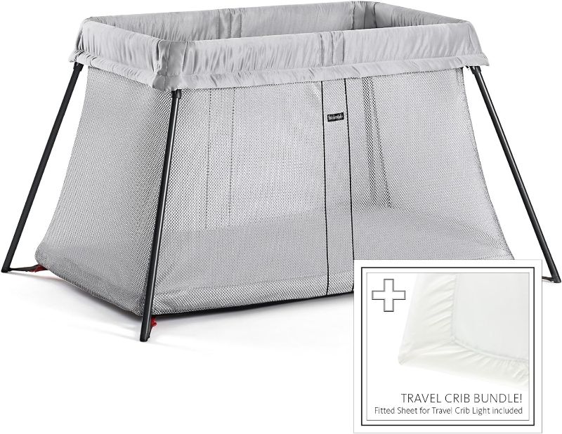 Photo 1 of BABYBJORN Travel Crib Light - Silver + Fitted Sheet Bundle Pack
