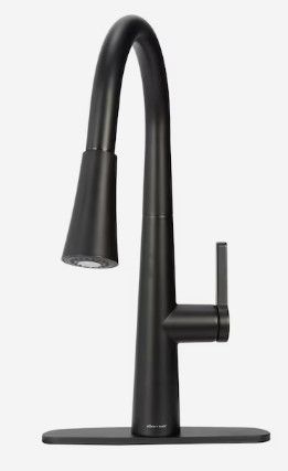 Photo 1 of allen + roth Bryton Matte Black Single Handle Pull-down Kitchen Faucet with Deck Plate
