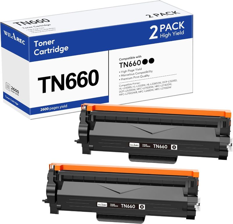 Photo 1 of High Yield TN660 TN630 Black Toner Cartridge Replacement for Brother TN-660 630 to Use with MFC-L2700DW L2720DW L2740DW HL-L2300D L2320D L2360DW L2380DW DCP-L2540DW Printer?2 Pack?