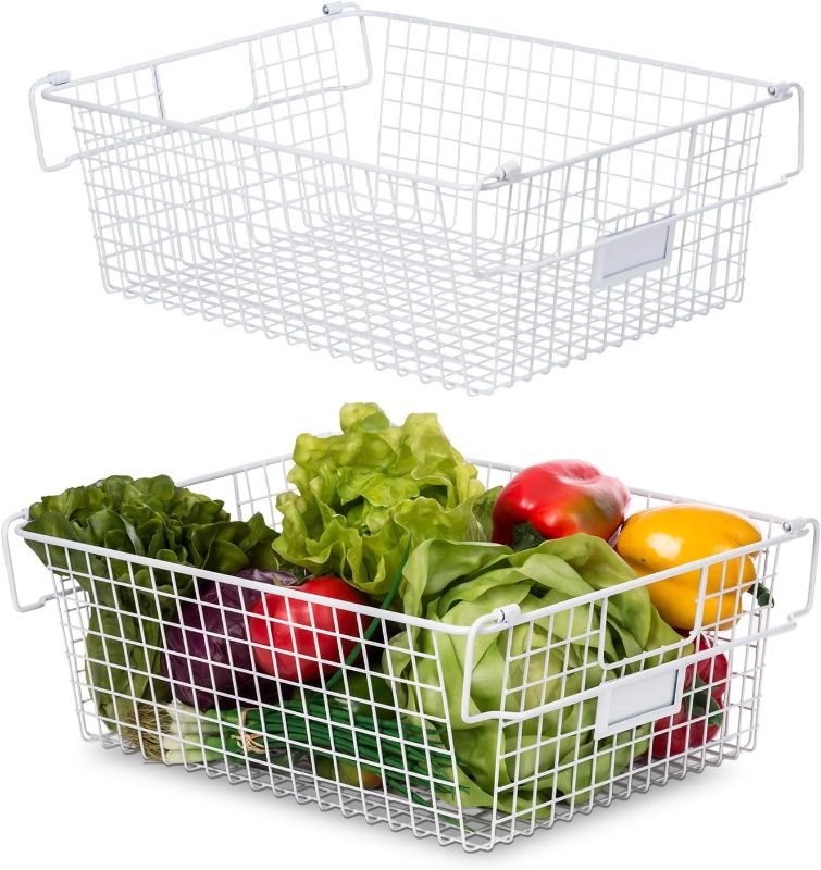 Photo 1 of 16"  wide 
2x] Extra Large Wire Basket, Wire Baskets For Storage Pantry, Set of 2 Wire Storage Baskets, Wire Baskets for Organizing, Metal Basket, Pantry Baskets for Storage, Snack Holder