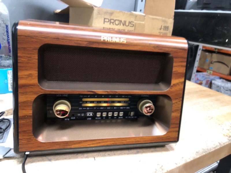 Photo 2 of PRUNUS J-199 Large Retro Vintage Radio Bluetooth, 15W Crystal Clear Speaker AM FM SW, Support AUX/TF Card/USB Playing, AC Charging, Rechargeable Battery and Battery Operated Radio, MIC Recording