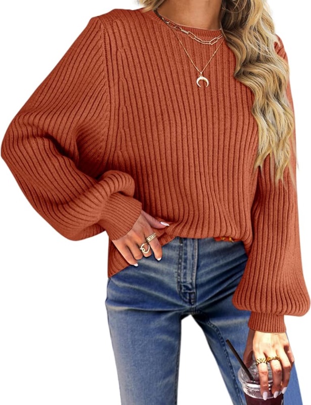 Photo 1 of imesrun Womens Oversized Crewneck Sweaters Chunky Lantern Long Sleeve Pullover Sweater Cozy Knit Jumper Top