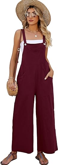 Photo 1 of COZYPOIN Women's Casual Overalls Summer Shorts Cotton Linen Jumpsuits Rompers with Pockets
