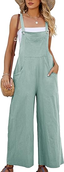 Photo 1 of COZYPOIN Women's Casual Overalls Summer Shorts Cotton Linen Jumpsuits Rompers with Pockets
