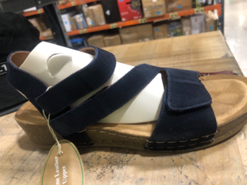 Photo 2 of New White Mountain Footbeds Fern Navy Suede Wedge Sandals 7.5
