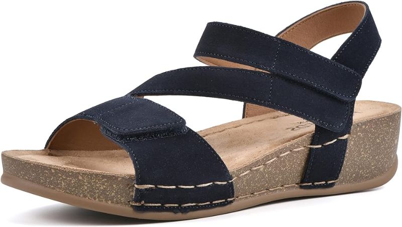 Photo 1 of New White Mountain Footbeds Fern Navy Suede Wedge Sandals 7.5
