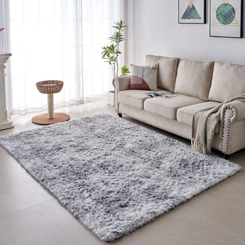 Photo 1 of ALAISE Shaggy Area Rug Fluffy Carpets, 5x8 Feet Light Grey Rug for Bedroom Living Room, Upgraded Anti-Slip Durable Soft Furry Plush Throw Rug for Home Decor Kids Room Nursery Dorm