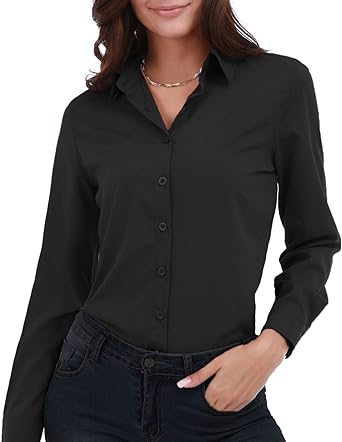 Photo 1 of Gemolly Women's Basic Button Down Shirts Long Sleeve large Simple Stretch Formal Casual Shirt Blouse
