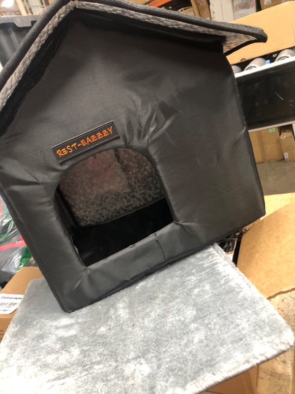 Photo 2 of **BOX CUTTER DAMAGE ON ROOF , FUNCTIONAL**
Rest-Eazzzy Cat House for Outdoor Cats, Weatherproof and Insulated Feral Cat House with Mat and Canopy, Easy to Put Together, Selfwarming Cat Shelter for Winter(13 * 13 * 14" Black with Support)
