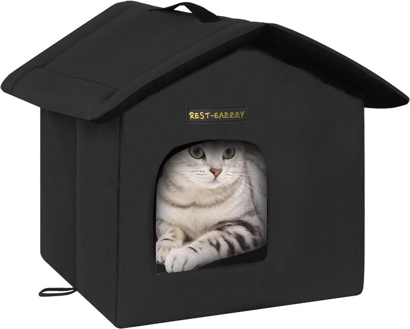 Photo 1 of **BOX CUTTER DAMAGE ON ROOF , FUNCTIONAL**
Rest-Eazzzy Cat House for Outdoor Cats, Weatherproof and Insulated Feral Cat House with Mat and Canopy, Easy to Put Together, Selfwarming Cat Shelter for Winter(13 * 13 * 14" Black with Support)
